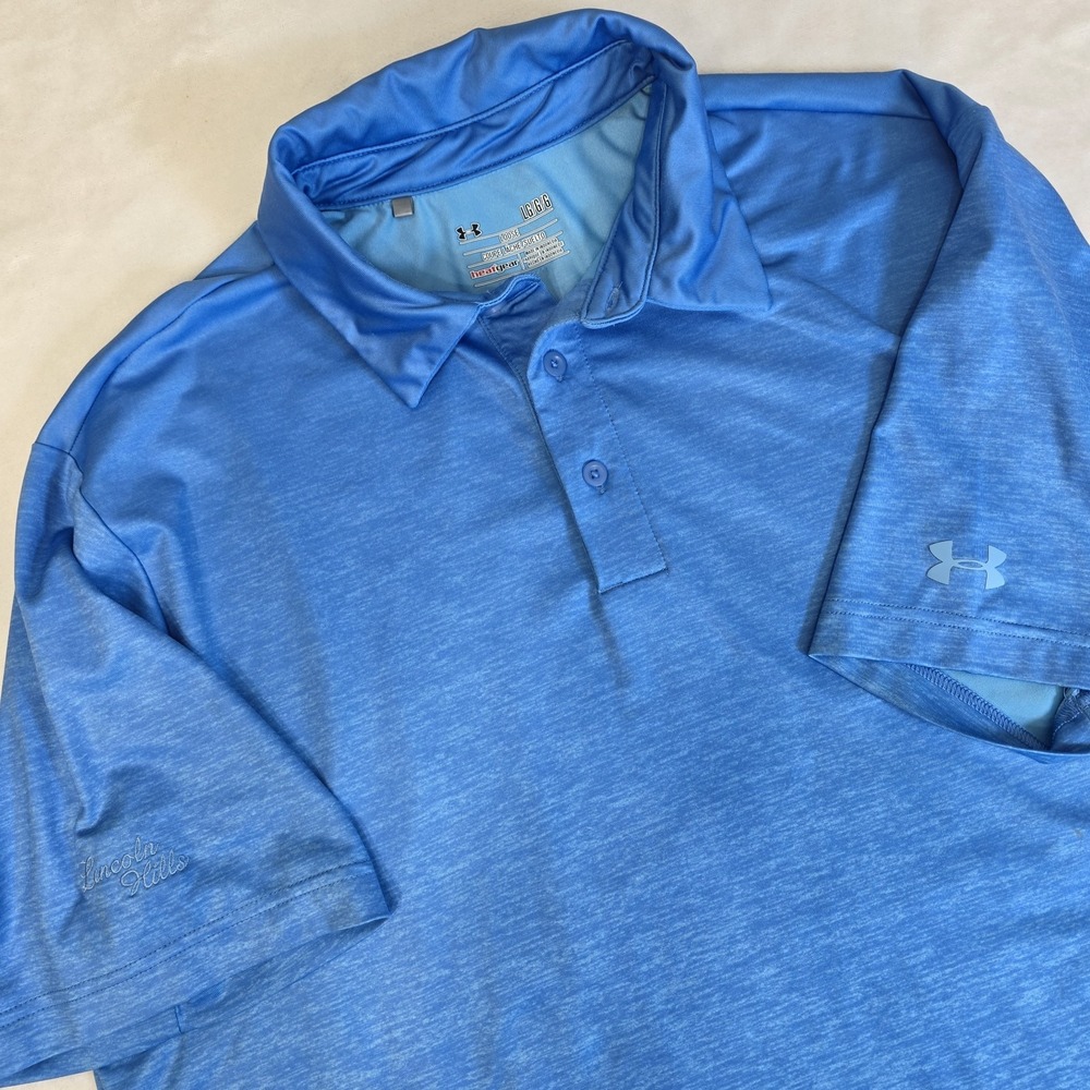 Under Armour‎ Mens Heatgear Loose Polo Shirt Short Sleeve Blue Large Logo